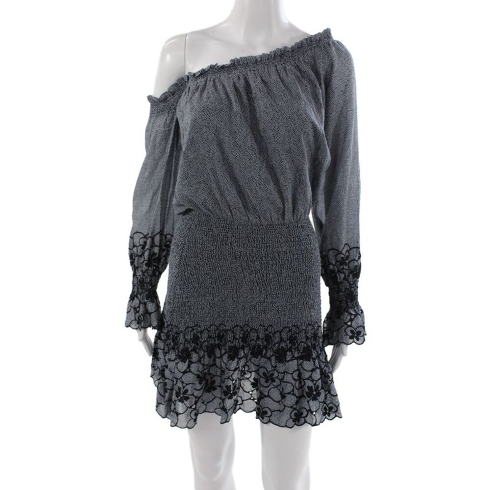 Alexis Womens Blouson One Shoulder Polka Dot Cotton Knee Length Dress Size S